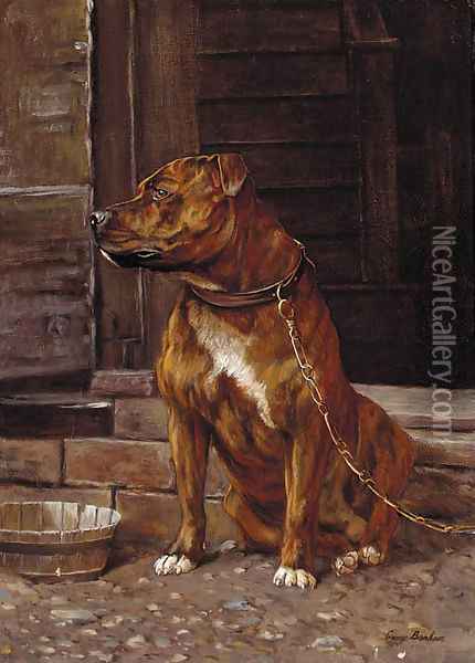 A Staffordshire bull terrier Oil Painting - George Banham