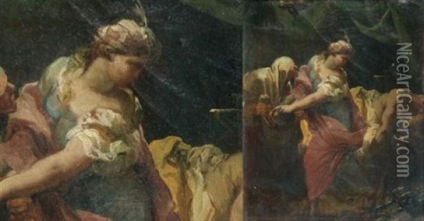 Judith Tendant La Tete D'holopherne A Sa Servante Abra (study) Oil Painting - Gaetano Gandolfi