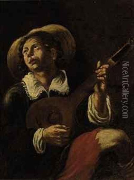 A Man Playing The Lute Oil Painting - Angelo Caroselli