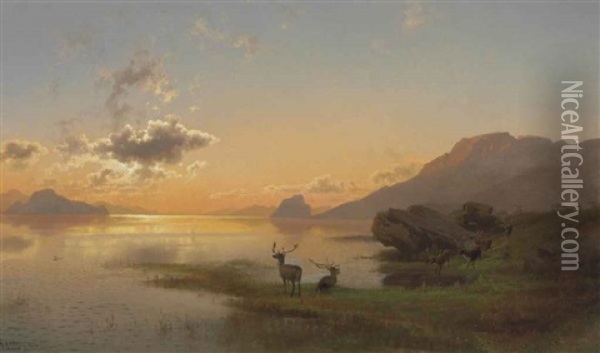 Twilight Oil Painting - Hermann Herzog