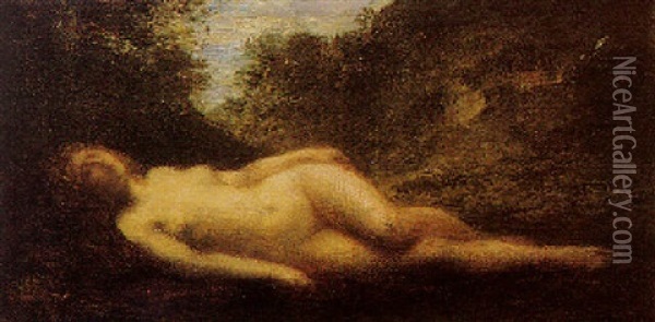 A Reclining Nude In Woodland Oil Painting - Henri Fantin-Latour