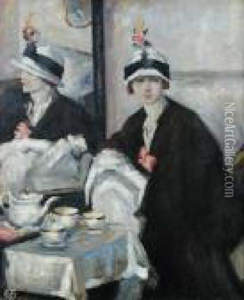 Elizabeth At The Castle Tea Rooms Oil Painting - Francis Campbell Boileau Cadell