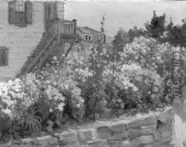 In Full Bloom/an Ogunquit Garden View Oil Painting - Ernest De Nagy