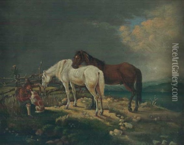 Zwei Pferde Auf Der Weide Oil Painting - Johann Adam Klein