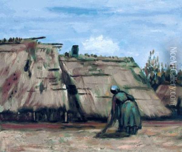 Peasant Woman Digging In Front Of Her Cottage Oil Painting - Vincent Van Gogh