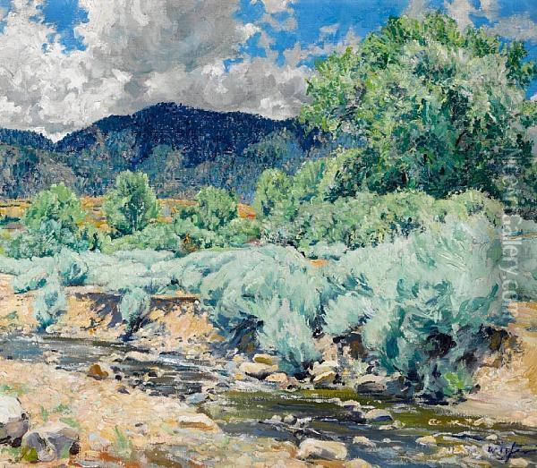 Greasewood, Santa Fe River Oil Painting - Walter Ufer