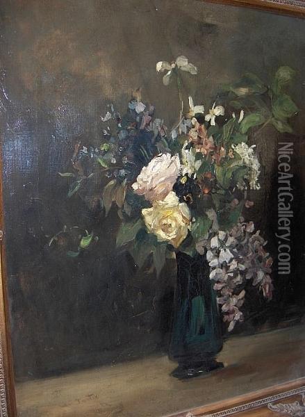Still Life Of Flowers In A Vase Oil Painting - Ignace Henri Jean Fantin-Latour