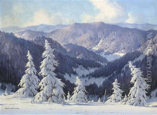 Weiter Blick Von Einer Anhohe Auf Eine Winterlandschaft Oil Painting - Karl Hauptmann