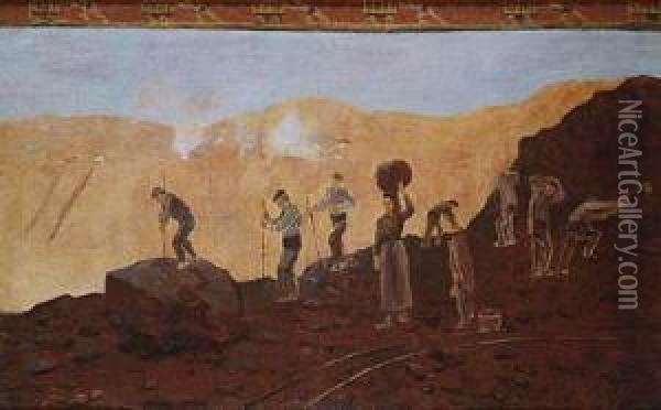 El Hierro. Cargadores (minas De Gallarta) C. 1899 Oil Painting - Dario de Regoyos y Valdes