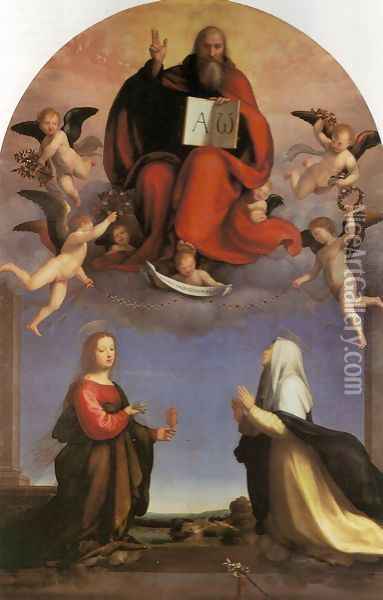 God The Father In Glory Between Magdalen An St Catherine Of Siena 1509 Oil Painting - Fra Bartolomeo