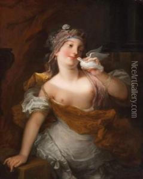 Venus Priestess With Dove (pretresse De Venus Tenant Un Pigeon) Oil Painting - Jacques-Francois Courtin