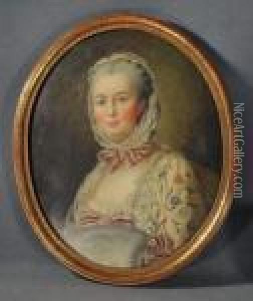 Portrait De Madame De Pompadour Oil Painting - Francois-Hubert Drouais