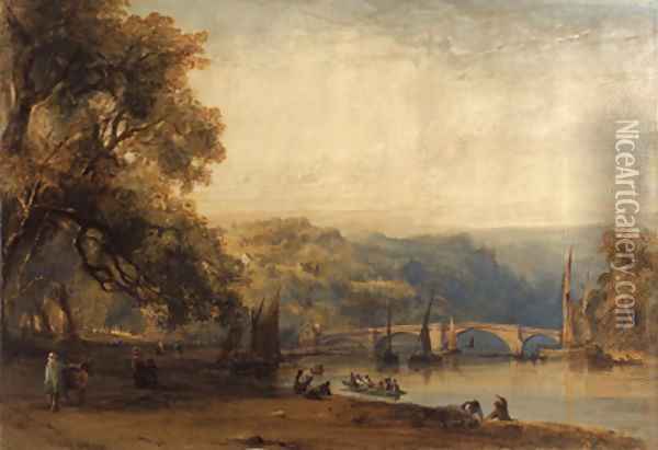 On the banks of the Thames at Richmond, Surrey Oil Painting - William Callow