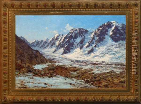 L'aiguille Verte Et La Chaine Des Courtes, Massif Du Mont-blanc Oil Painting - Charles Alexandre Bertier