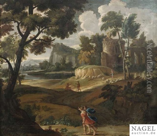 Arcadian Landscape With Ruins And Herdsmen Oil Painting - Pieter Mulier the Younger