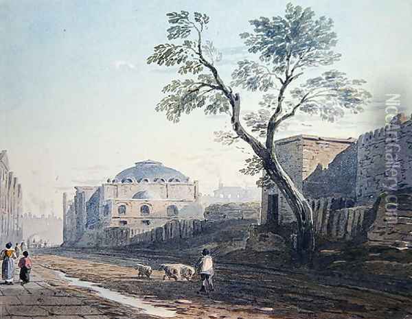 Scotch Church and the remains of London Wall, 1818 Oil Painting - John Varley