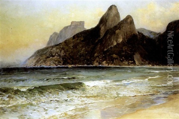 Ipanema Beach With The Two Brothers And The Peak Of Gavea Inthe Distance Oil Painting - Luis Graner y Arrufi