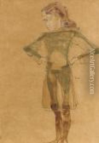 Stehendes Madchen Mit Durchsichtigem Kleid Oil Painting - Egon Schiele