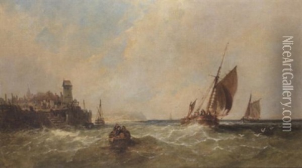 Entering The Harbour Oil Painting - James E. Meadows