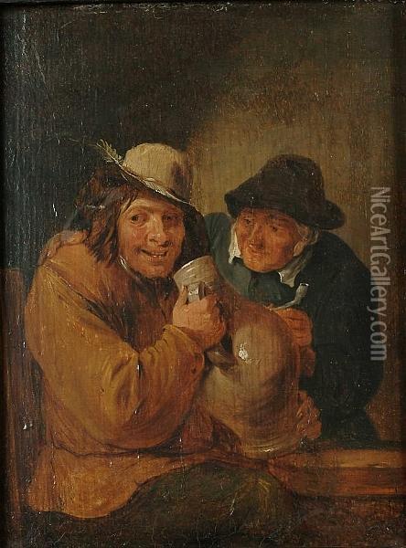 Two Peasants At A Table Oil Painting - David The Younger Teniers