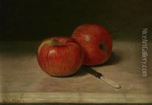 Still Life, Two Apples And A Knife Oil Painting - George Platt