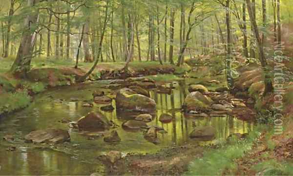 Mossy Rocks in a Stream Oil Painting - Carl Frederick Aagaard