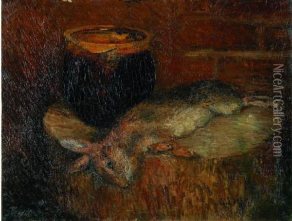  Lapin Et Pot De Terre Sur Une Table  Oil Painting - Gustave Loiseau