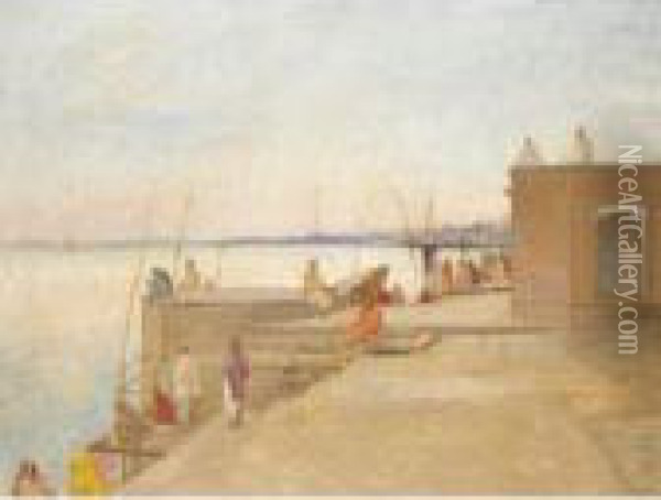 Ghats At Benares Oil Painting - William Rothenstein