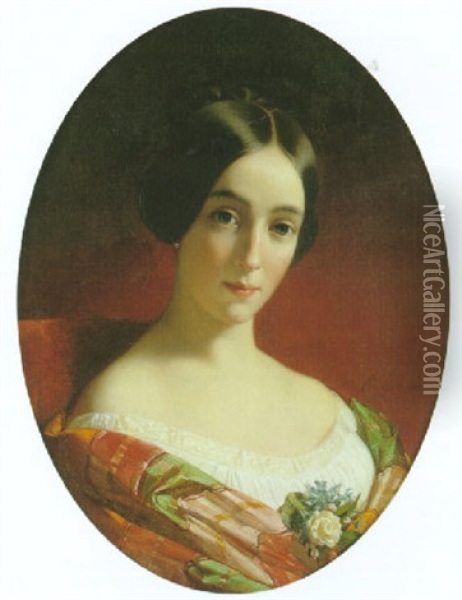 Portrait De La Baronne Laurent Atthalin Oil Painting - Edouard Dubuffe