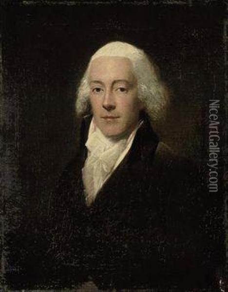 Portrait Of A Gentleman, Bust-length, In A Brown Coat And Whitecravat Oil Painting - Lemuel Francis Abbott