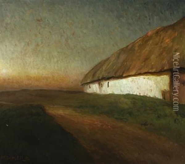 A Barn In Evening Light Oil Painting - Alfred Martens