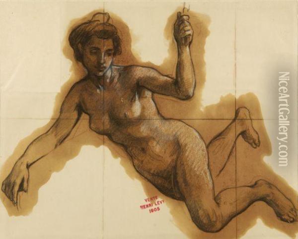 Etude De Nu Feminin Pour Un Projet De Decor Oil Painting - Henri Leopold Levy