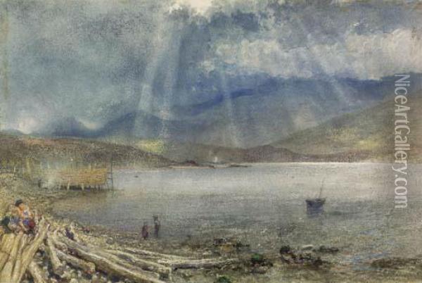Sunlight Breaking Through The Clouds Over A Scottish Loch Oil Painting - Alfred William Hunt
