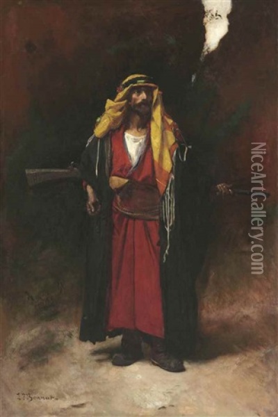 An Arab Guard Oil Painting - Leon Bonnat