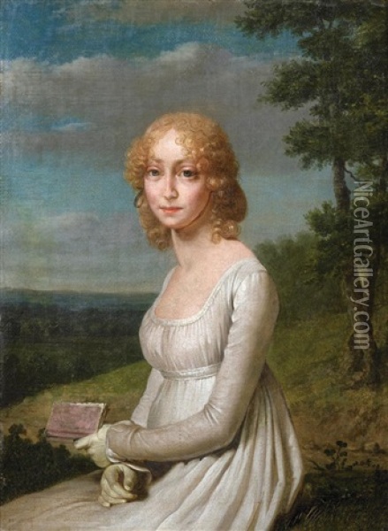 Portrait De Mme Metman Lisant Dans Un Paysage Oil Painting - Martin Droelling