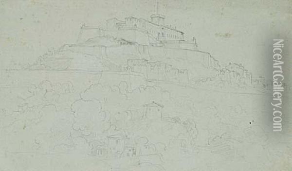 Landscape With A Hilltop Castello Oil Painting - Tommaso Minardi