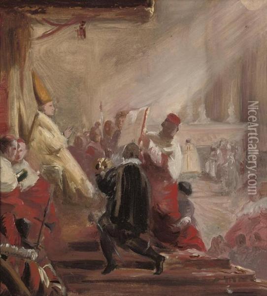 A Bishop Enthroned Oil Painting - Sir George Hayter