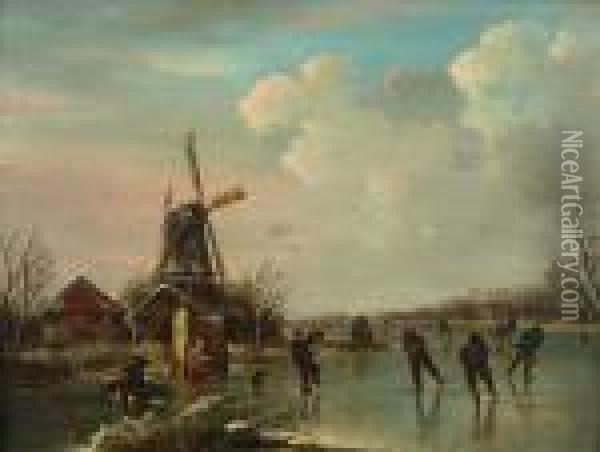 Paysage Hivernal Avec Patineurs Oil Painting - Andries Vermeulen