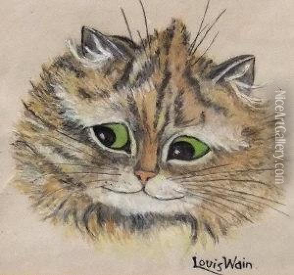 Portrait Of A Cat's Head Oil Painting - Louis William Wain