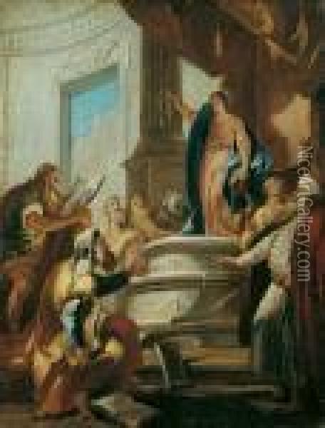 Der Zwolfjahrige Jesus Im Tempel Unter Den Schriftgelehrten (nach Lukas 2, 42-52). Oil Painting - Gaspare Diziani