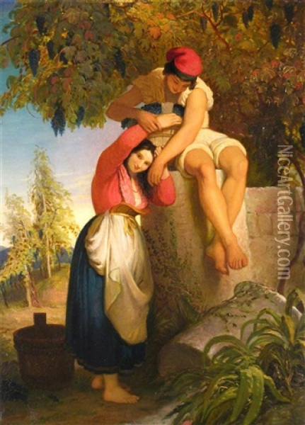 A Couple By A Wall In A Vineyard Oil Painting - Joseph Severn
