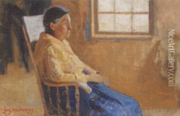 French Indian Woman From Berens Rivers Reservation, Manitoba Oil Painting - Lars Haukaness