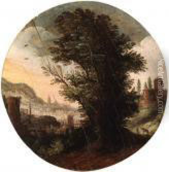 A Wooded Landscape With An Imaginary Classical City Beyond Oil Painting - Paul Bril