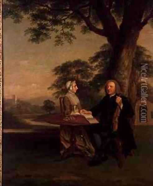 Gentleman with Violin and his Wife possibly Thomas Strakie Mayor of Preston Oil Painting - Arthur Devis