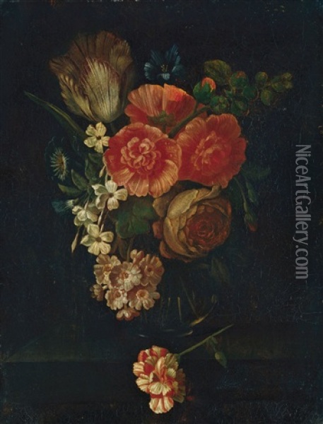 Blumenstilleben. In Einer Glasvase Ein Buntes Arrangement Oil Painting - Pieter Hardime