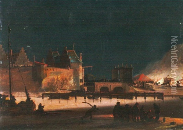 Feuersbrunst Bei Nacht, Wohl Vor Delft Oil Painting - Adriaen Lievensz van der Poel