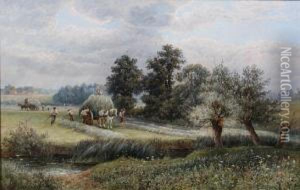 Harvesting By The Avon Oil Painting - Harry Oliver Richardson