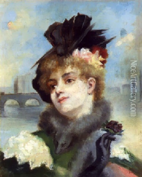 Elegante Au Bouquet De Violette Oil Painting - Albert Lynch