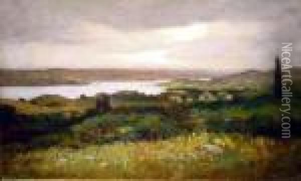 View Across The River Valley Oil Painting - George William Whitaker