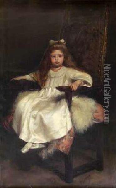 Portrait Study Of A Young Girl Seated In An Armchair Oil Painting - Hugh Twenebrokes De Glazebrook
